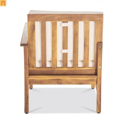Outdoor Sofa Set Acacia Wood Cream Cushions 3-Seater with Table