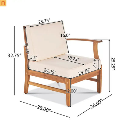 Outdoor Sofa Set Acacia Wood Cream Cushions 3-Seater with Table