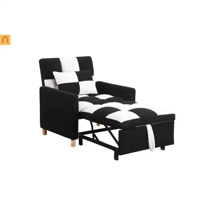 Sleeper Chair Convertible 3-in-1 Teddy Fabric Black Adjustable Backrest 330 lb