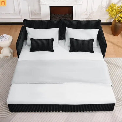 Sofa Convertible Corduroy Black USB 3-in-1 600 lb