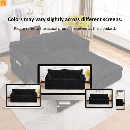 Sofa Convertible Corduroy Black USB 3-in-1 600 lb