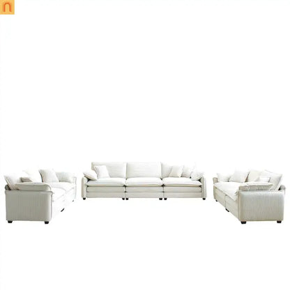 Sofa Set Deep Seat Corduroy Beige 7-Seat 3-Piece Retro Style