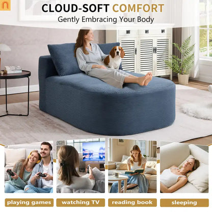 Chaise Lounge Corduroy Blue Oversized 375 lb No Assembly