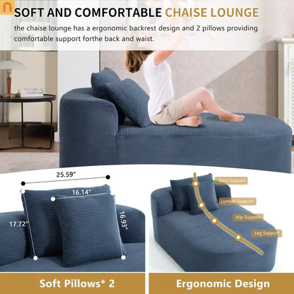 Chaise Lounge Corduroy Blue Oversized 375 lb No Assembly
