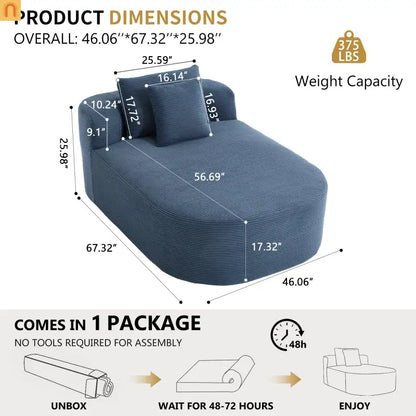 Chaise Lounge Corduroy Blue Oversized 375 lb No Assembly