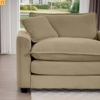 Sofa Set Corduroy Tan Deep Seat 7-Seat 2-Piece Retro Modern