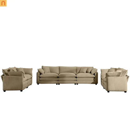 Sofa Set Corduroy Tan Deep Seat 7-Seat 2-Piece Retro Modern