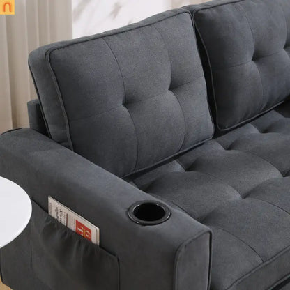Sofa Bed 3-in-1 Folding Tufted Fabric Dark Gray 55in