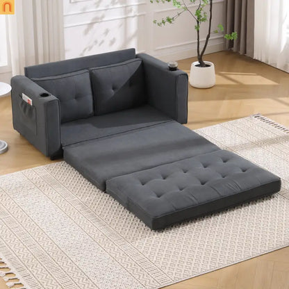 Sofa Bed 3-in-1 Folding Tufted Fabric Dark Gray 55in