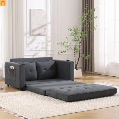 Sofa Bed 3-in-1 Folding Tufted Fabric Dark Gray 55in