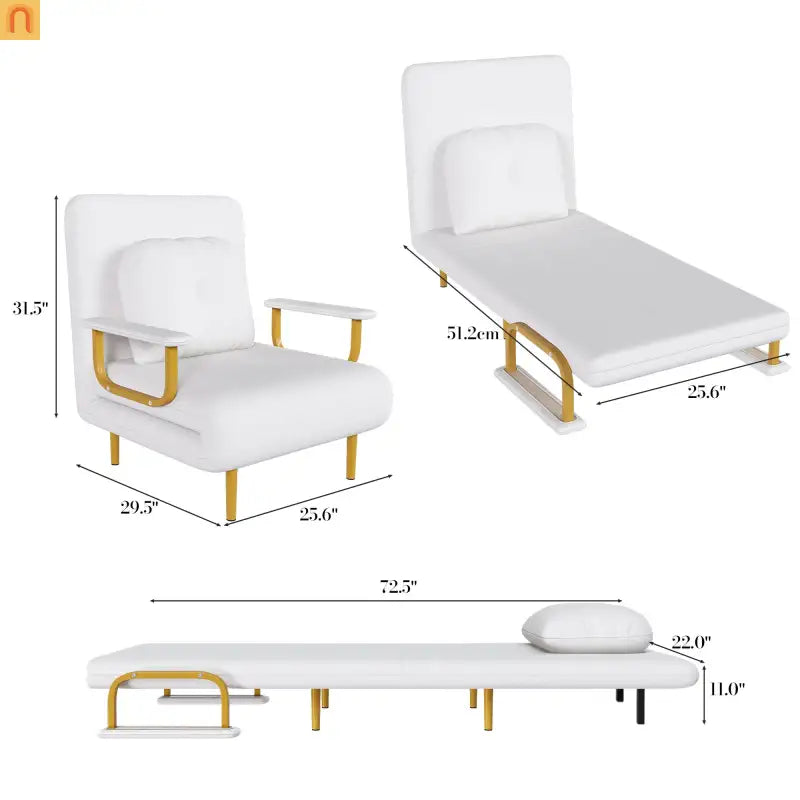3-in-1 Convertible Sofa Bed 72" Linen White