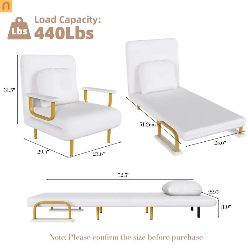 3-in-1 Convertible Sofa Bed 72" Linen White
