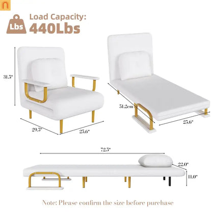 3-in-1 Convertible Sofa Bed 72" Linen White