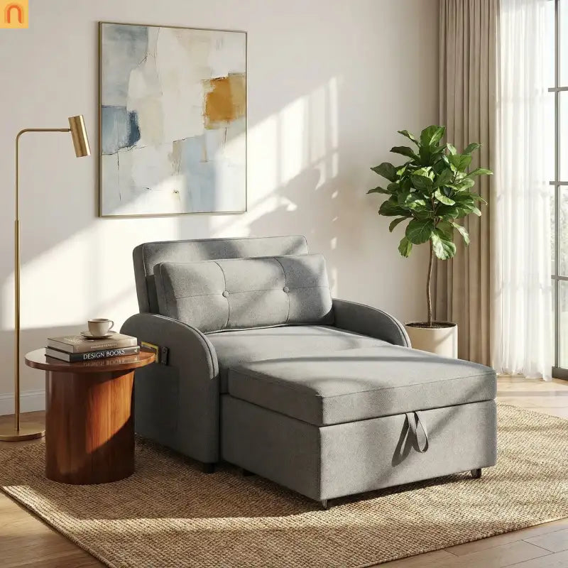 70" Gray Cotton Linen Convertible Sleeper Sofa Bed