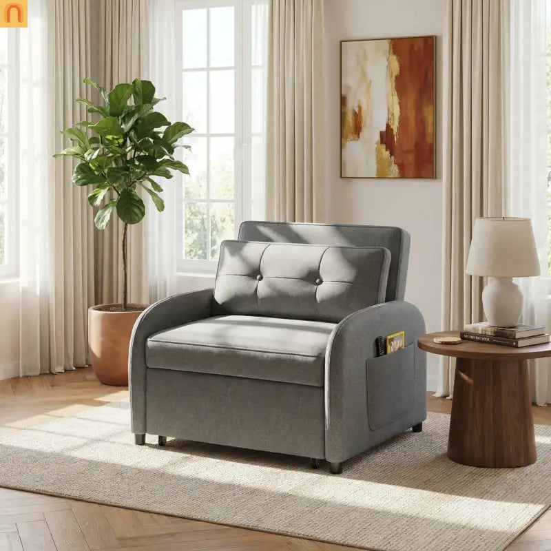 70" Gray Cotton Linen Convertible Sleeper Sofa Bed