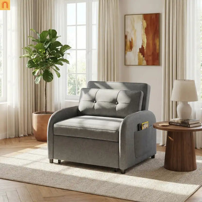 70" Gray Cotton Linen Convertible Sleeper Sofa Bed