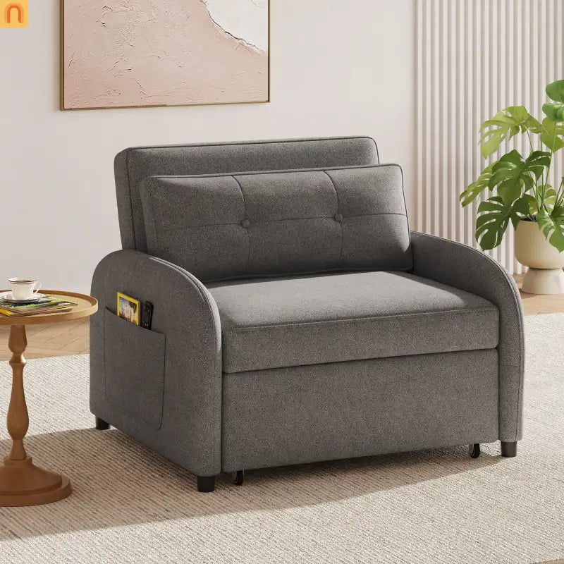 70" Gray Cotton Linen Convertible Sleeper Sofa Bed