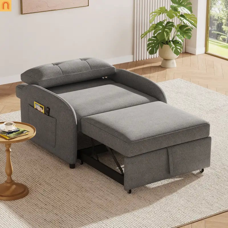 70" Gray Cotton Linen Convertible Sleeper Sofa Bed