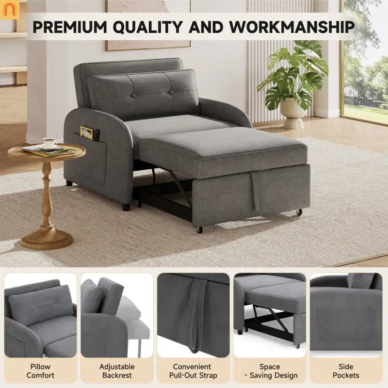 70" Gray Cotton Linen Convertible Sleeper Sofa Bed