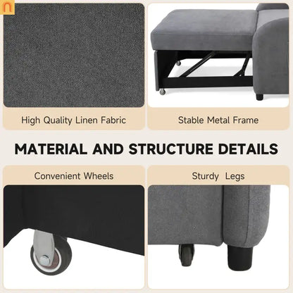 70" Gray Cotton Linen Convertible Sleeper Sofa Bed