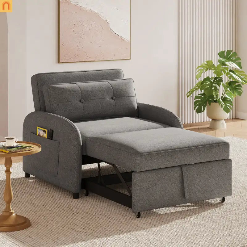 70" Gray Cotton Linen Convertible Sleeper Sofa Bed
