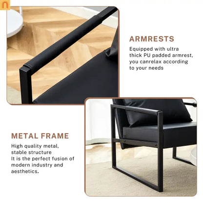 Chair Modern Industrial PU Leather Black Metal Frame 27in