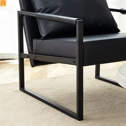 Chair Modern Industrial PU Leather Black Metal Frame 27in