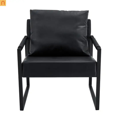 Chair Modern Industrial PU Leather Black Metal Frame 27in