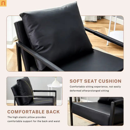 Chair Modern Industrial PU Leather Black Metal Frame 27in