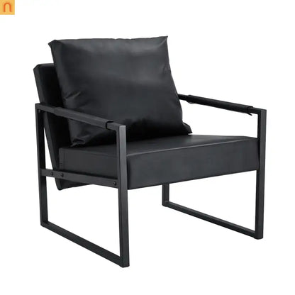 Chair Modern Industrial PU Leather Black Metal Frame 27in