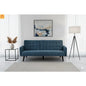 Sofa Convertible Linen Blue 72in Drop-Down Table Cup Holder 250 lb
