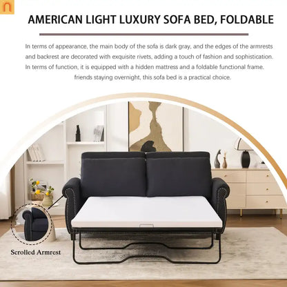 Mattress Memory Foam 3in Pull-Out Sofa Bed Dark Gray Linen Queen
