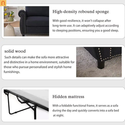 Mattress Memory Foam 3in Pull-Out Sofa Bed Dark Gray Linen Queen