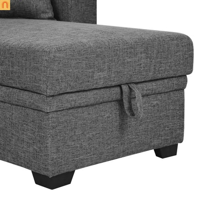 Sofa Sectional Polyester Gray Pull-Out Sleeper 76in Chaise Storage