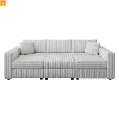 Sofa Modular Microfiber Light Gray 6-Seat Hydraulic Ottoman
