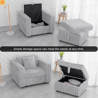 Sofa Modular Microfiber Light Gray 6-Seat Hydraulic Ottoman