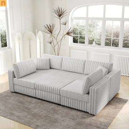Sofa Modular Microfiber Light Gray 6-Seat Hydraulic Ottoman