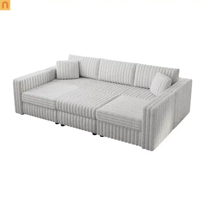Sofa Modular Microfiber Light Gray 6-Seat Hydraulic Ottoman