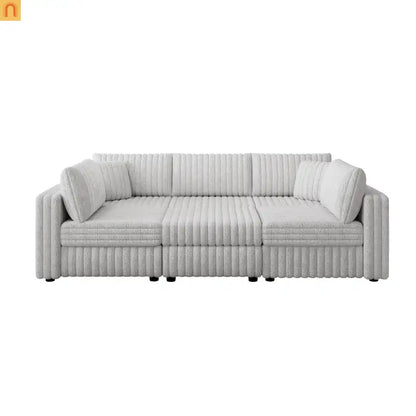 Sofa Modular Microfiber Light Gray 6-Seat Hydraulic Ottoman
