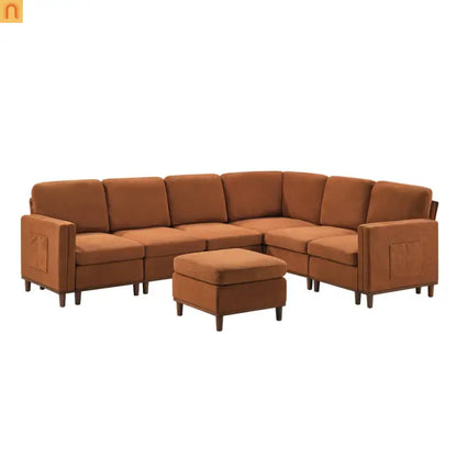 Sofa Modular Fabric Orange Deep Seat 6-Seat 110in