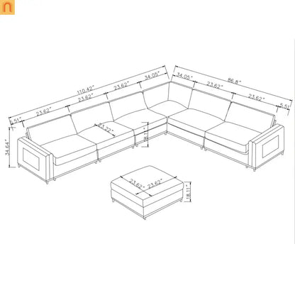 Sofa Modular Fabric Orange Deep Seat 6-Seat 110in