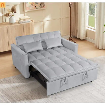 Loveseat Velvet Light Gray Sleeper 2-Seat 54in Adjustable Back