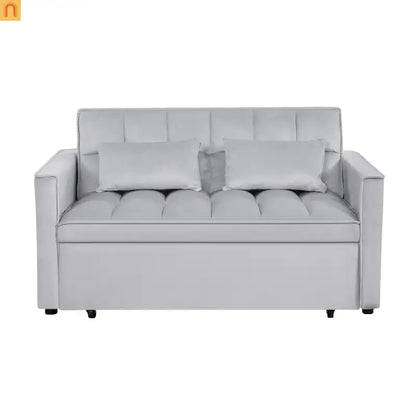 Loveseat Velvet Light Gray Sleeper 2-Seat 54in Adjustable Back