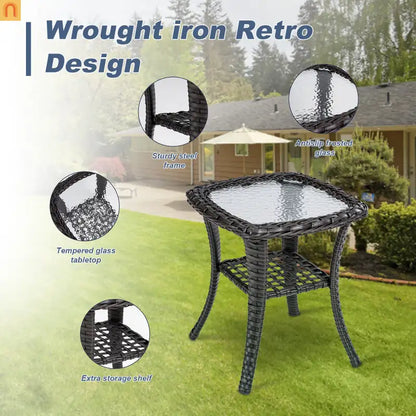 Outdoor Patio Set PE Rattan Dark Coffee Blue Cushions