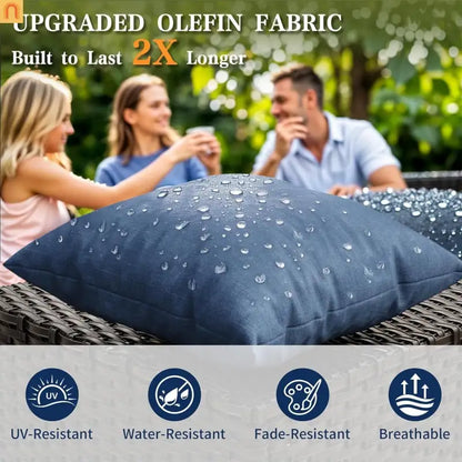 Outdoor Patio Set PE Rattan Dark Coffee Blue Cushions
