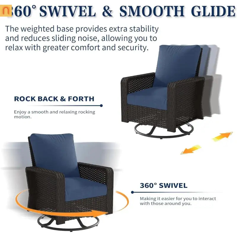 Outdoor Patio Set PE Rattan Dark Coffee Blue Cushions