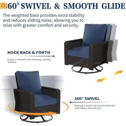 Outdoor Patio Set PE Rattan Dark Coffee Blue Cushions