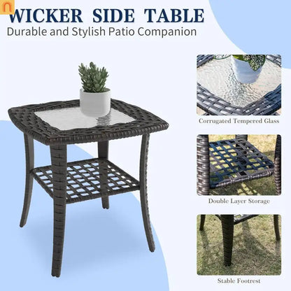 Outdoor Patio Set PE Rattan Dark Coffee Blue Cushions