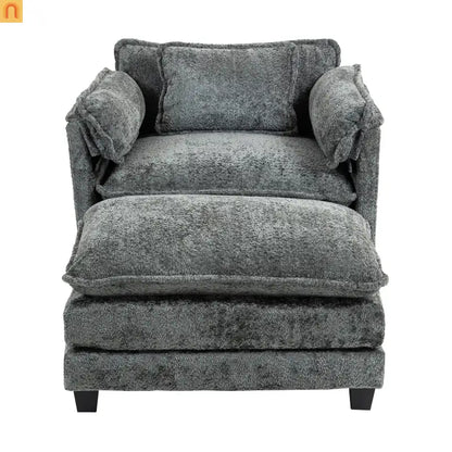 Sleeper Chair Oversized Boucle Dark Gray with Ottoman 55in Wide