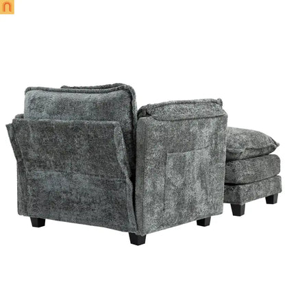 Sleeper Chair Oversized Boucle Dark Gray with Ottoman 55in Wide